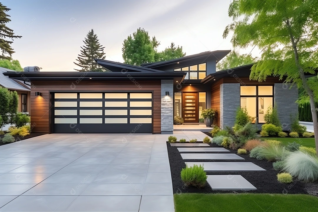 Sleek modern concrete driveway in Cedar Hill TX with decorative pathway and contemporary landscaping.