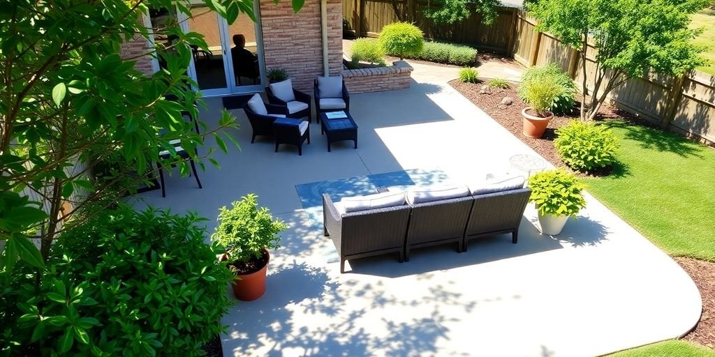 Stunning concrete patio with greenery in Cedar Hill, TX.