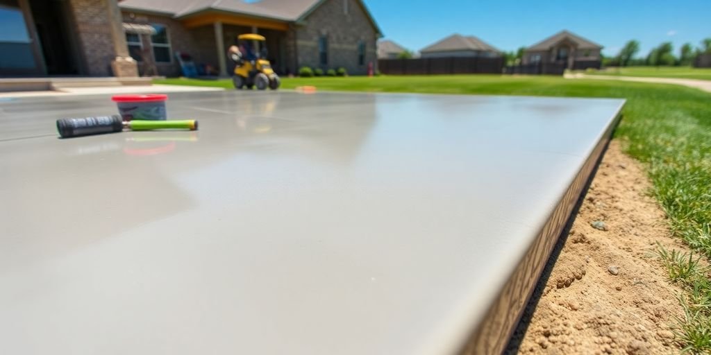 Fresh concrete slab installation in Cedar Hill, TX.