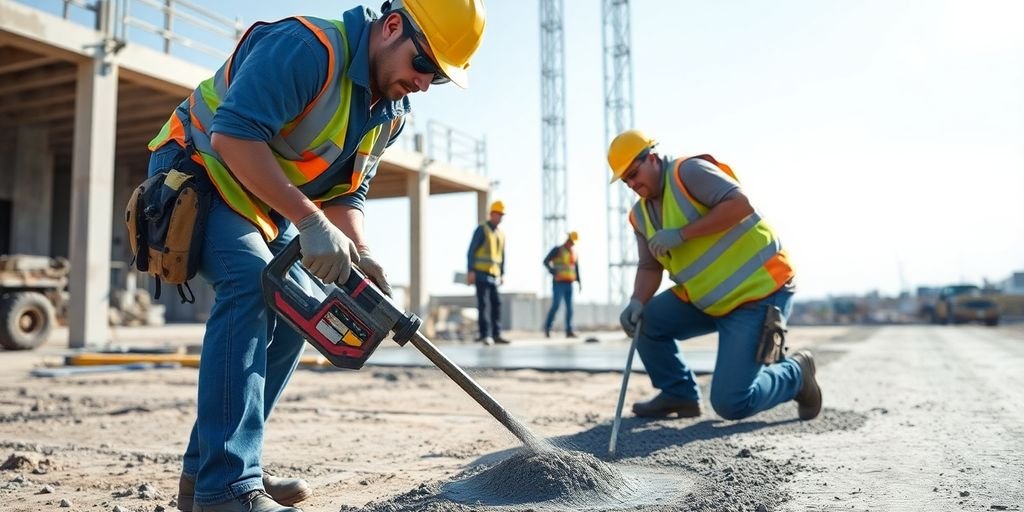 Contractor pouring concrete at a Cedar Hill construction site.